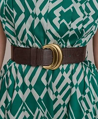 Donna Karan New York Women's Short-Sleeve Printed V-Neck A-Line Dress with Waist Belt