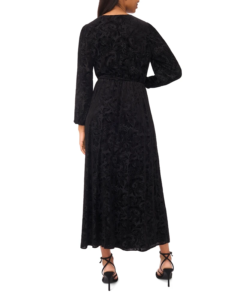 Msk Women's Long Sleeve V-Neck Velvet Maxi Dress