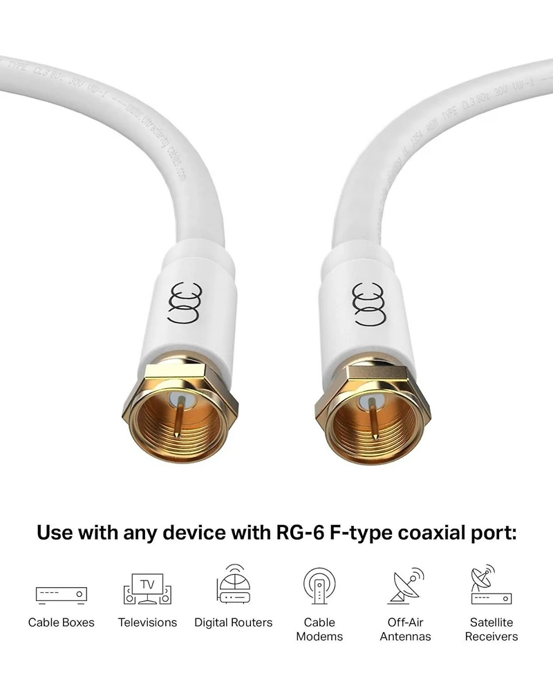 Ultra Clarity Cables RG6 Coaxial Cable CL3 In Wall Rated Digital Audio Video Satellite Extension Gold Plated Connectors