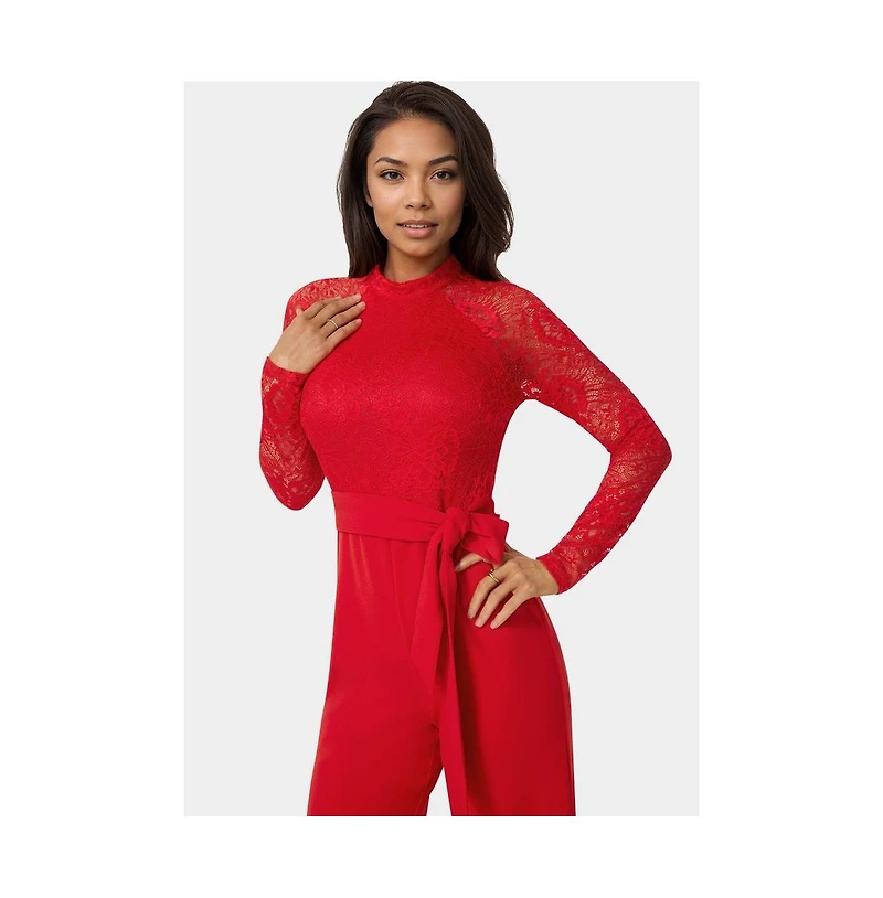 Bebe Women's Lace and Bodice Straight Leg Jumpsuit