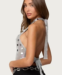 Edikted Women's Shiny Sequin Backless Halter Top