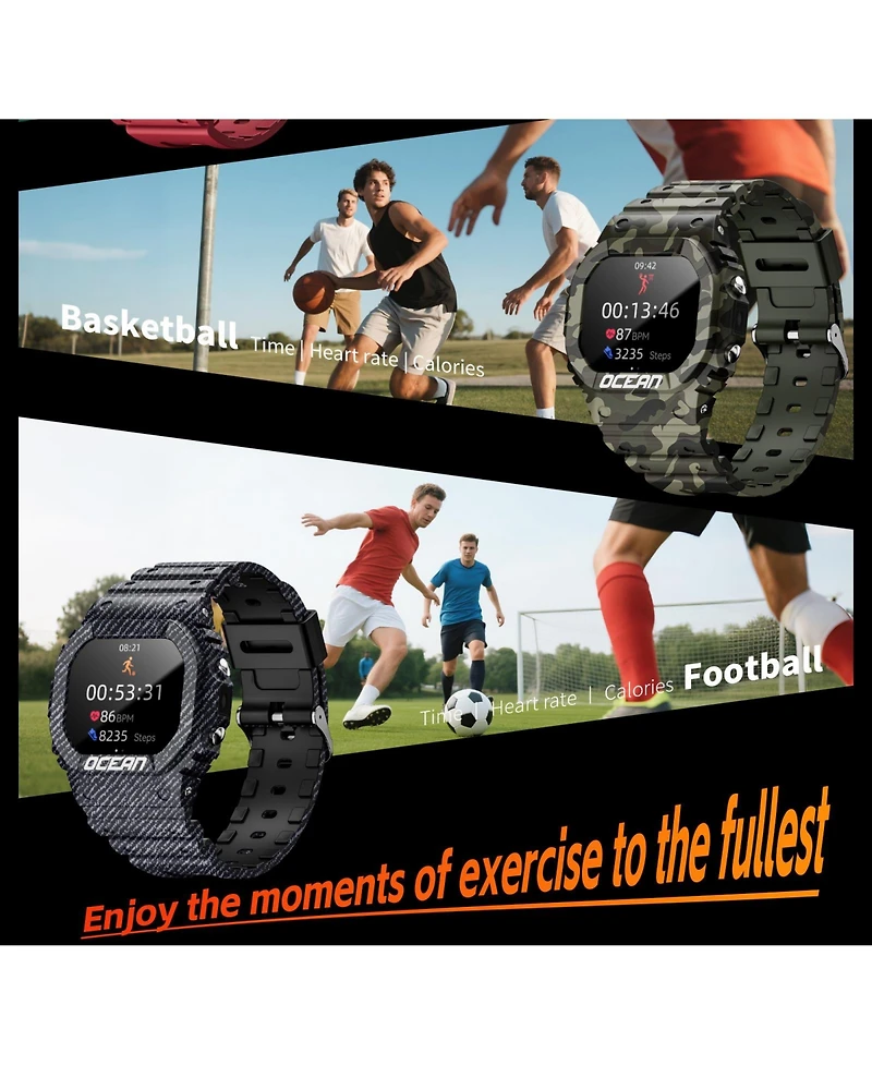 Ruxing smart Outdoor sports wristband 1.75-inch full touch screen Bluetooth call flashlight Sos compass -Red