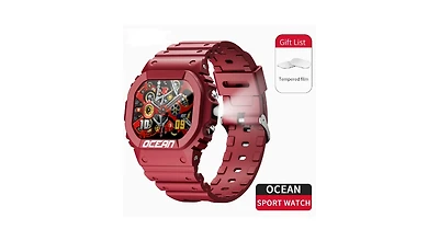 Ruxing smart Outdoor sports wristband 1.75-inch full touch screen Bluetooth call flashlight Sos compass -Red