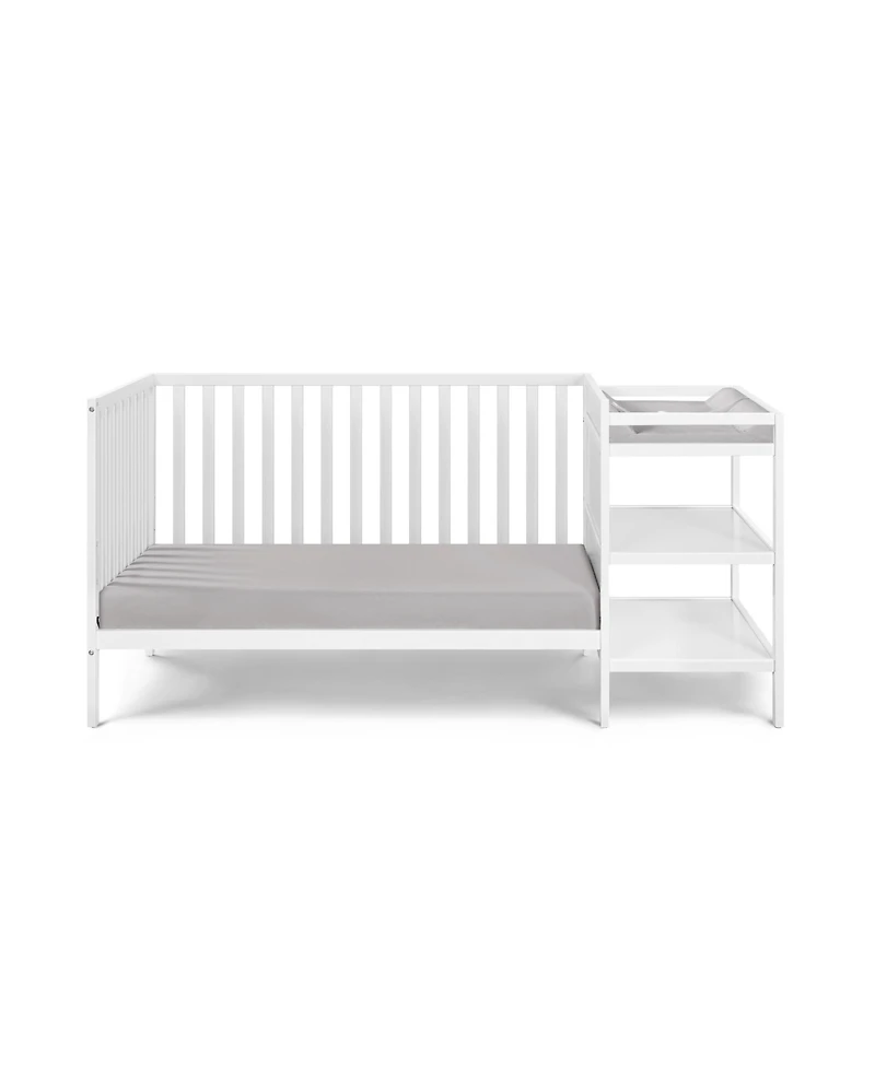 Forest'nSky White 3-in-1 Convertible Crib and Changer Combo with Drawers and Open Shelving
