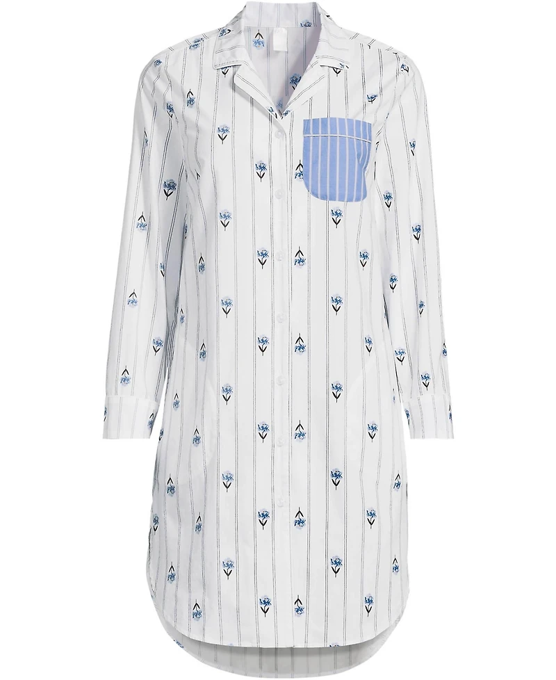 Lands' End Women's Cotton Poplin Long Sleeve Sleepshirt Nightgown