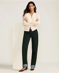 Lands' End Women's Flocked Denim Mid Rise Relaxed Straight Leg Cuff Jeans