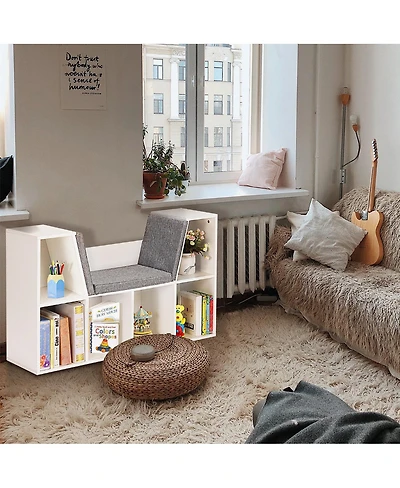 6 Cubby Kid Storage Cabinet Cushioned Bookcase Multi-Purpose Reading Shelf
