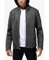 Xray Men's Pu Leather Jacket With Hood And Faux Shearling Lining