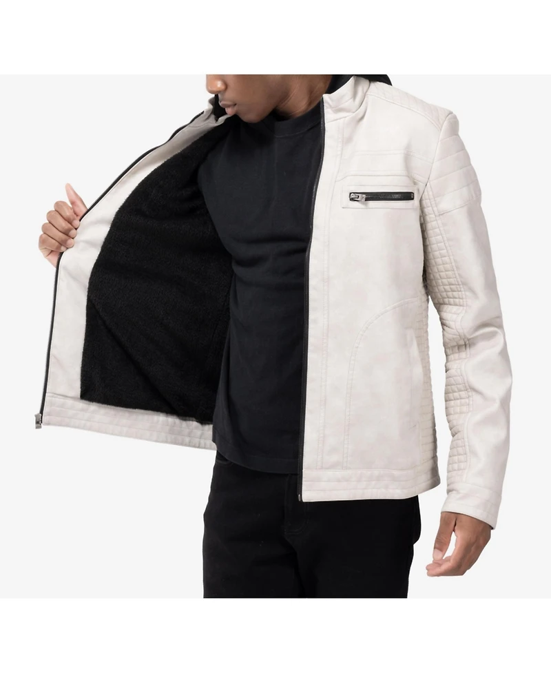 Xray Men's Pu Leather Jacket With Hood And Faux Shearling Lining