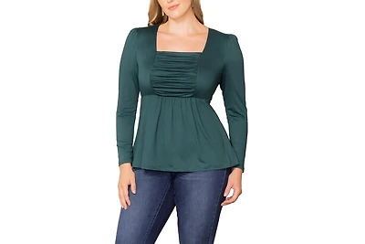 Kiyonna Women's Plus Rylan Long Sleeve Square Neck Ruched Top