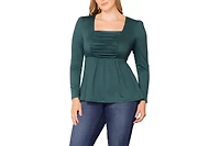 Kiyonna Women's Plus Rylan Long Sleeve Square Neck Ruched Top