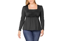 Kiyonna Women's Plus Rylan Long Sleeve Square Neck Ruched Top