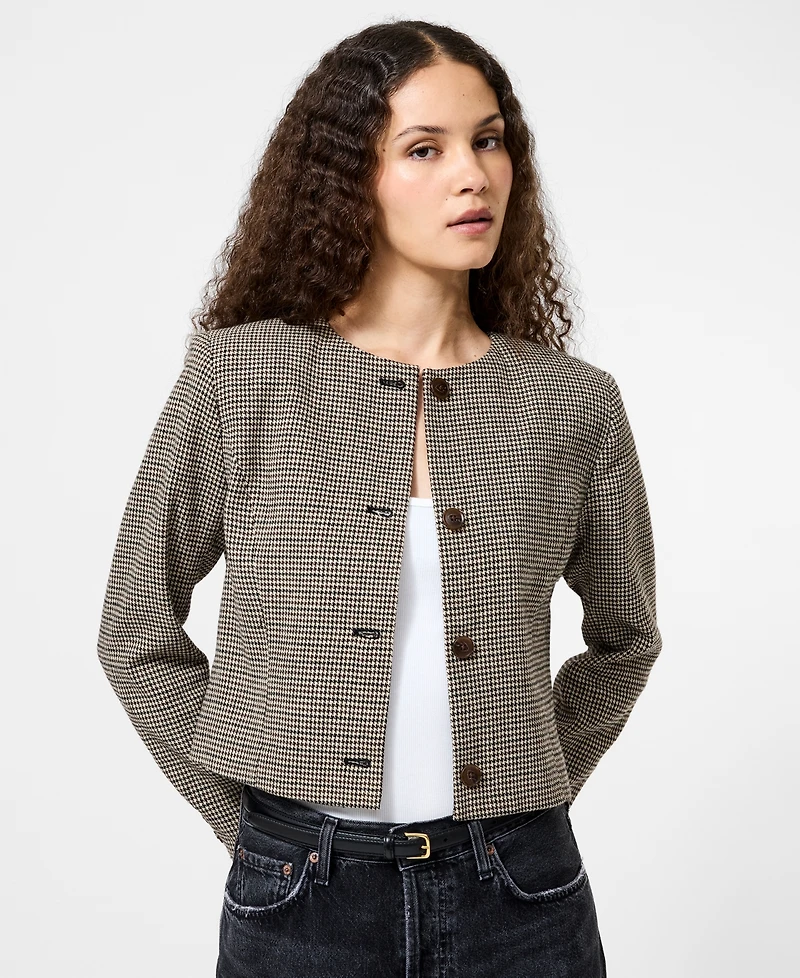 French Connection Women's Houndstooth Long Sleeve Jacket