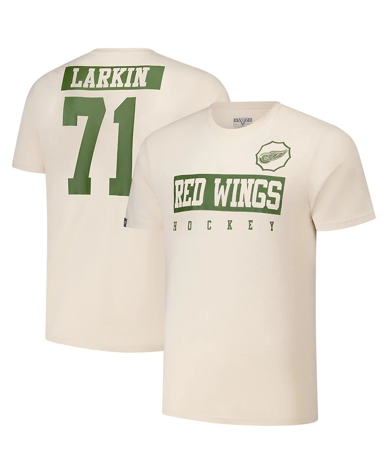 LevelWear Men's Dylan Larkin Khaki Detroit Red Wings 2024 Nhl Military Appreciation Richmond Delta Player Name Number T-Shirt