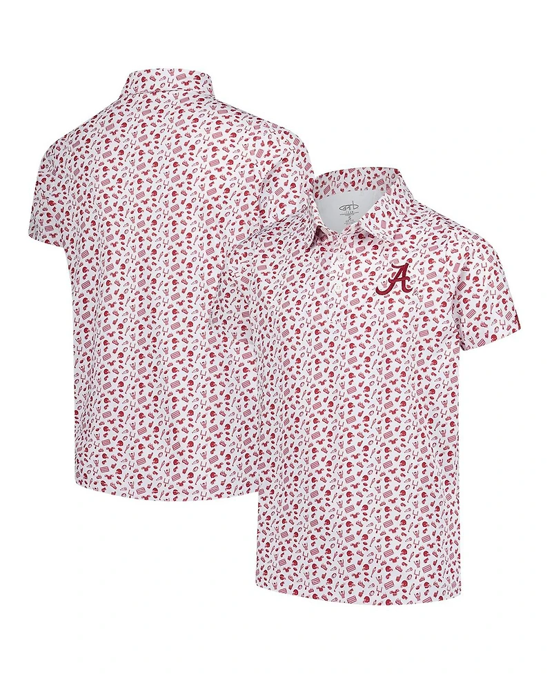 Garb Big Boys and Girls Crimson Alabama Tide Tom Allover Print Performance Polo Shirt