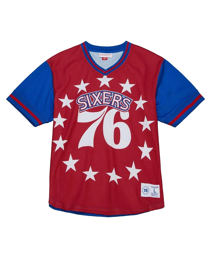 Mitchell & Ness Men's Red Philadelphia 76ers Jumbotron 3.0 Mesh V-Neck T-Shirt