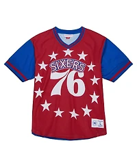 Mitchell & Ness Men's Red Philadelphia 76ers Jumbotron 3.0 Mesh V-Neck T-Shirt
