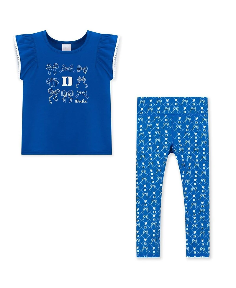 ZooZatz Girls Toddler 2-Piece Royal Duke Blue Devils Tri-Blend Bow Legging and T-Shirt Set