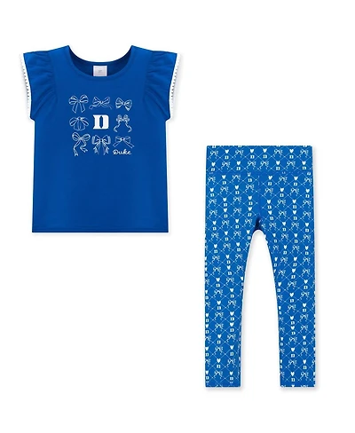 ZooZatz Girls Toddler 2-Piece Royal Duke Blue Devils Tri-Blend Bow Legging and T-Shirt Set