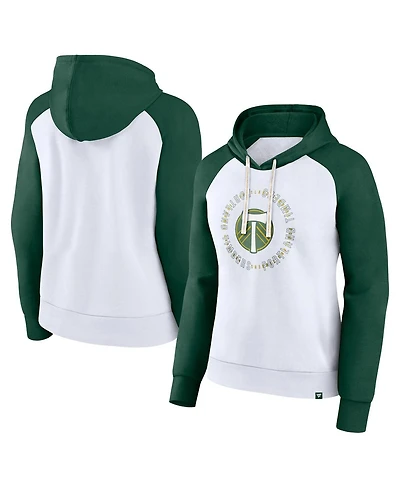 Fanatics Women's White/Green Portland Timbers Instep Raglan Pullover Hoodie