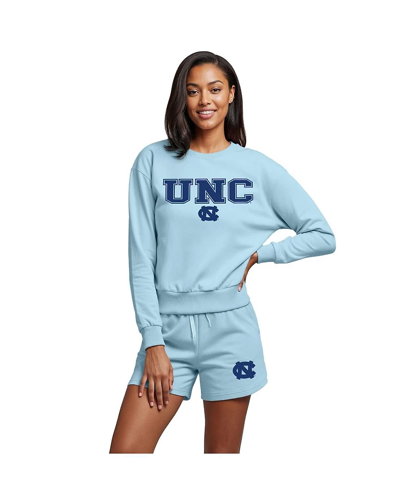 Concepts Sport Women's 2-Piece Light Blue North Carolina Tar Heels Elevation Tri-Blend Long Sleeve Top and Short Set