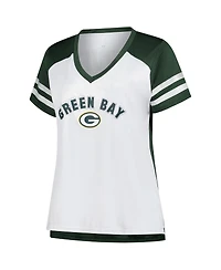 Fanatics Women's Love White Green Bay Packers Plus Bling Raglan V-Neck T-Shirt