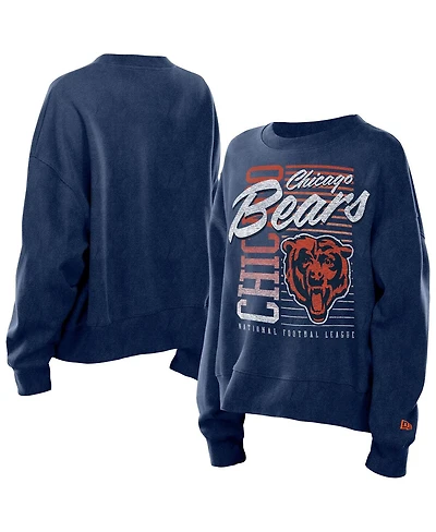 New Era Women's Navy Chicago Bears Oversized Throwback Mineral Wash Crew Neck Sweatshirt