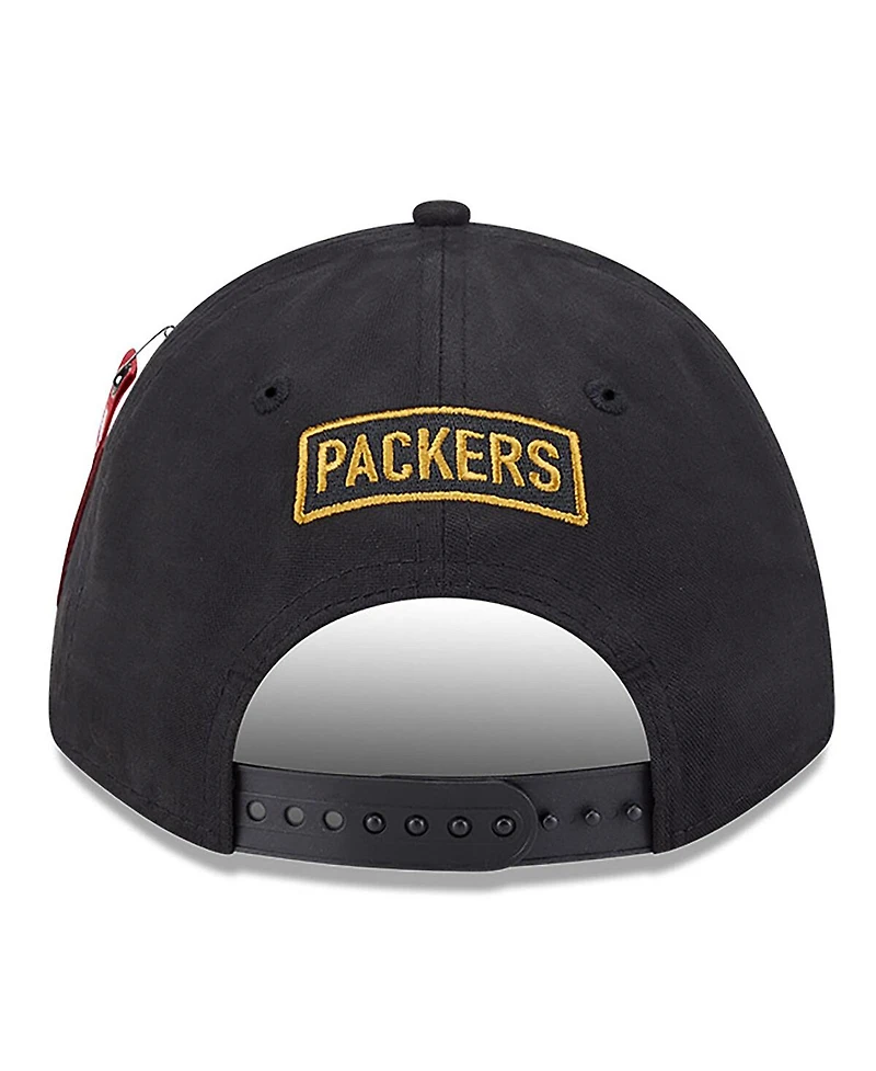 New Era x Alpha Industries Men's Black Green Bay Packers A-Frame 9FORTY Adjustable Hat