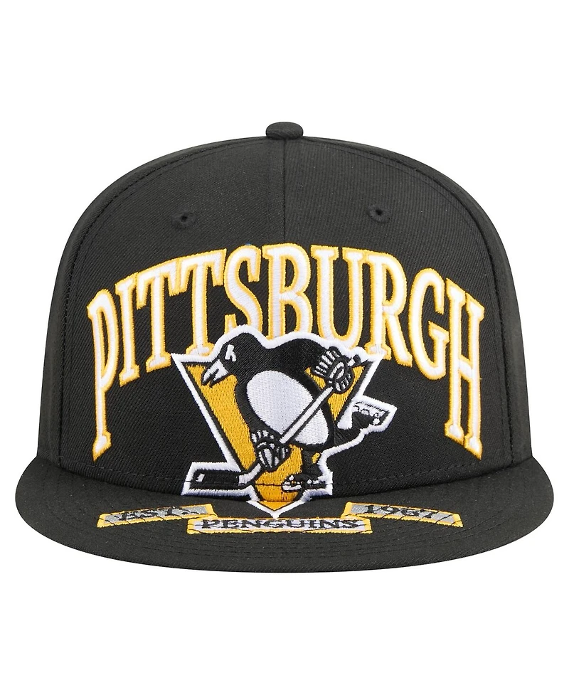 New Era Men's Black Pittsburgh Penguins Oversized Arch 59Fifty Fitted Hat