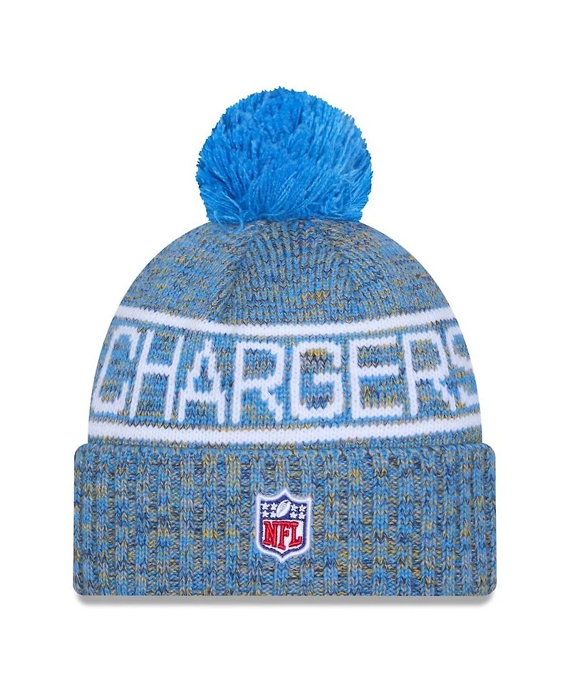 New Era Men's Powder Blue Los Angeles Chargers 2025 Sideline Cold Weather Cuffed Pom with Knit Hat