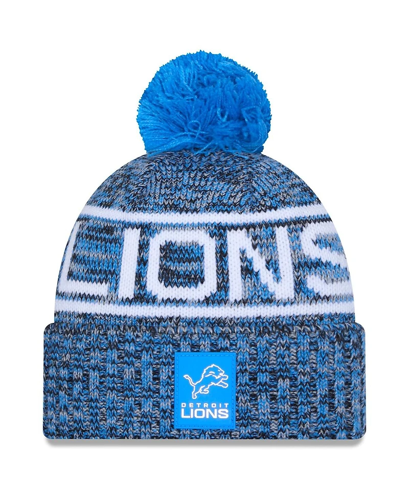 New Era Men's Blue Detroit Lions 2025 Sideline Cold Weather Cuffed Pom with Knit Hat