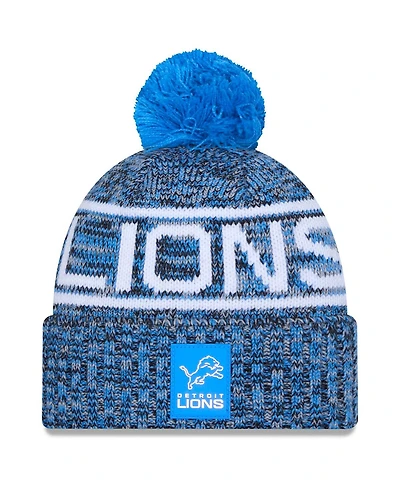 New Era Men's Blue Detroit Lions 2025 Sideline Cold Weather Cuffed Pom with Knit Hat