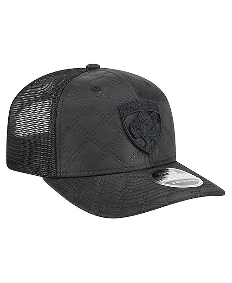 New Era Men's Black Florida Panthers Quilted Nylon 9SEVENTY Adjustable Trucker Hat