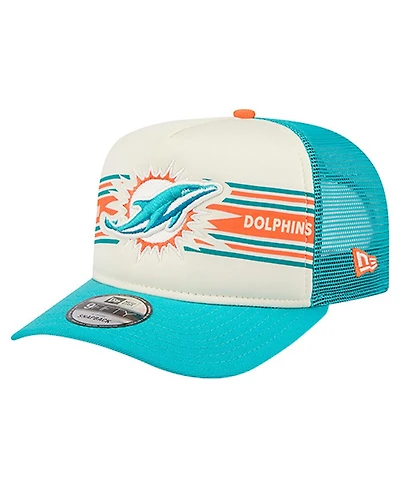 New Era Men's Cream/Aqua Miami Dolphins Banner A-Frame 9FIFTY Trucker Snapback Hat