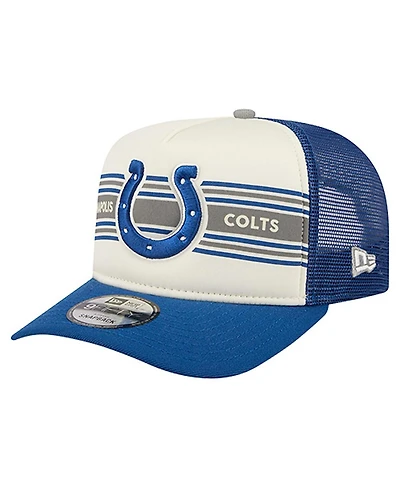 New Era Men's Cream/Royal Indianapolis Colts Banner A-Frame 9FIFTY Trucker Snapback Hat