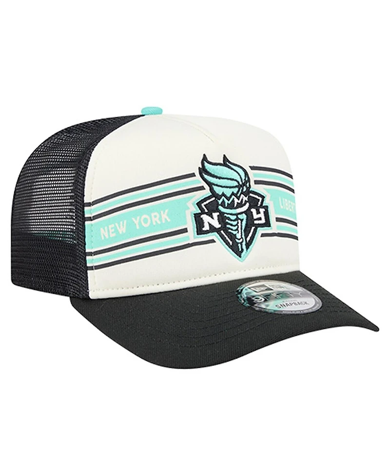New Era Men's and Women's White/Black New York Liberty Banner Foam Front 9FIFTY A-Frame Adjustable Trucker Hat