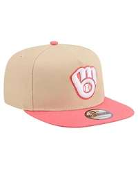 New Era Men's Light Beige/Coral Milwaukee Brewers Color Pack A-Frame 9FIFTY Snapback Hat