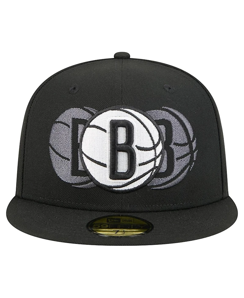 New Era Men's Black Brooklyn Nets Tri-Hit 59Fifty Fitted Hat