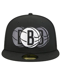 New Era Men's Black Brooklyn Nets Tri-Hit 59Fifty Fitted Hat