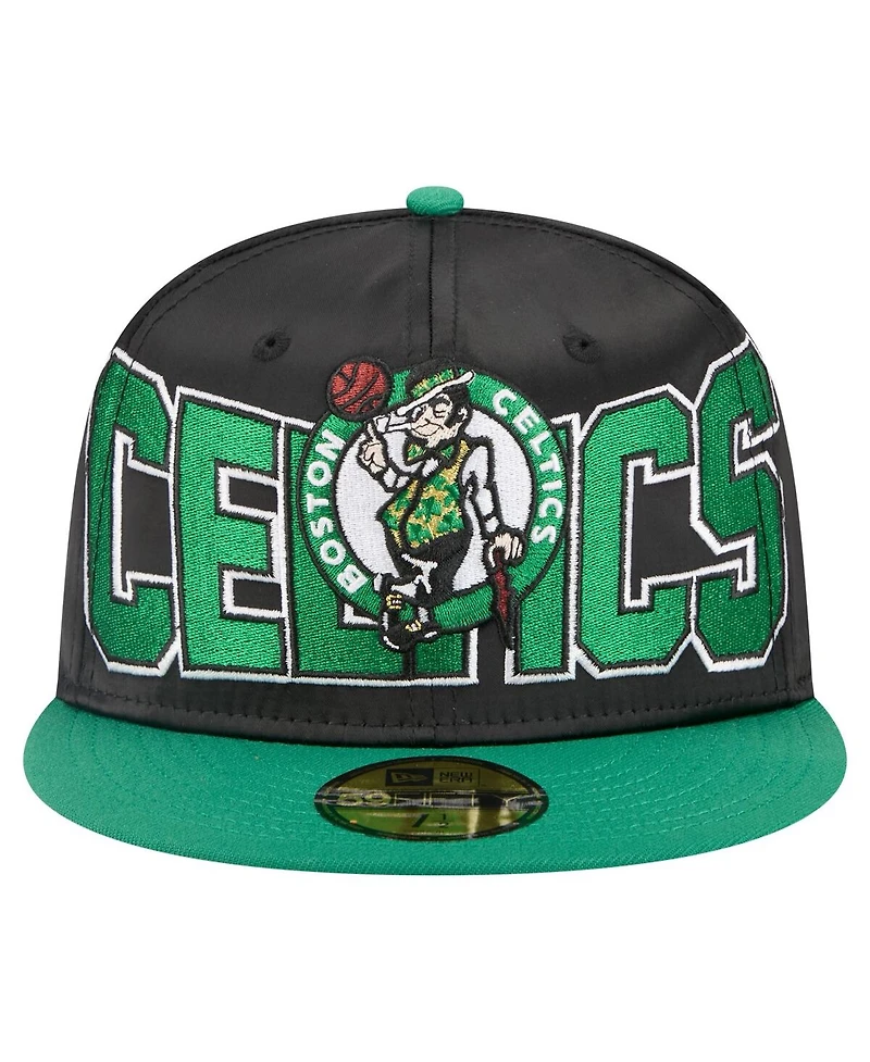 New Era Men's Black/Kelly Green Boston Celtics Satin Two-Tone 59FIFTY Fitted Hat