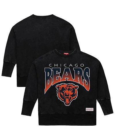 Mitchell & Ness Women's Black Chicago Bears Delineate Mineral Wash Crewneck Sweatshirt