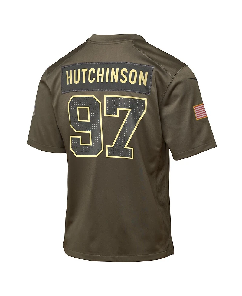 Nike Big Boys and Girls Aidan Hutchinson Olive Detroit Lions 2025 Salute to Service Game Jersey