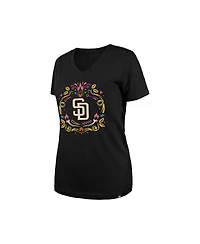 New Era Women's Black San Diego Padres Dia de los Muertos V-Neck T-Shirt