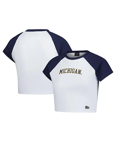 Hype And Vice Women's Navy Michigan Wolverines Homerun Cropped Raglan T-Shirt