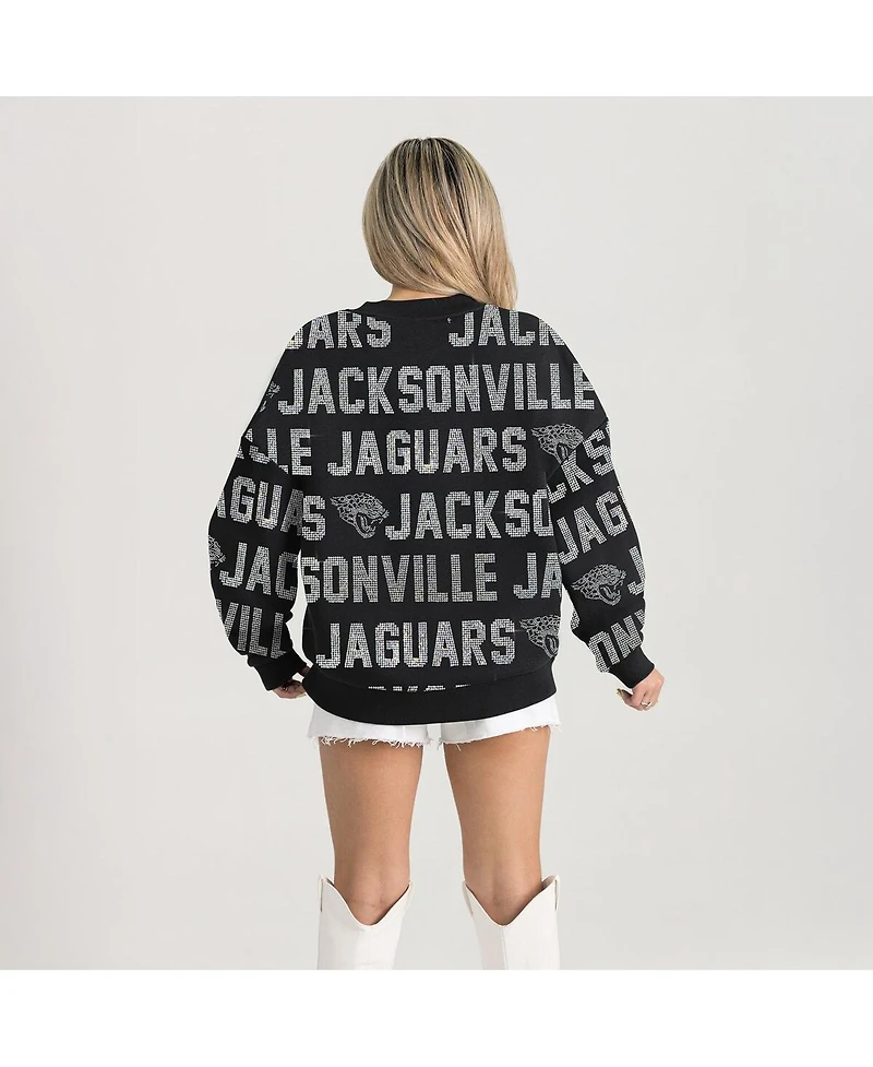 Gameday Couture Women's Black Jacksonville Jaguars Relaxed Drop Shoulder Hype Era Rhinestone Text Sweatshirt