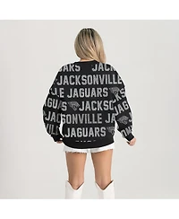 Gameday Couture Women's Black Jacksonville Jaguars Relaxed Drop Shoulder Hype Era Rhinestone Text Sweatshirt