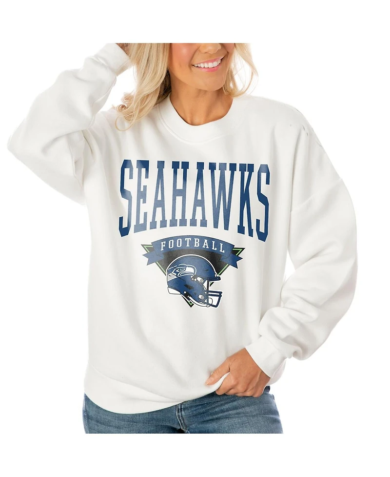 Gameday Couture Women's White Seattle Seahawks Oversized Yard Line Tri-Blend Pullover Sweatshirt