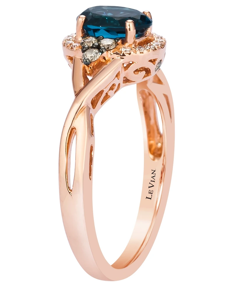 Le Vian London Blue Topaz (.70 ct. t.w.), Chocolate Diamond (.13 ct. t.w.) and Chocolate Diamond Ring (.13 ct. t.w.) in 14K Strawberry Gold