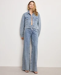 Good American Women's Wide Leg Mid-Rise Denim Jeans, Regular and Plus