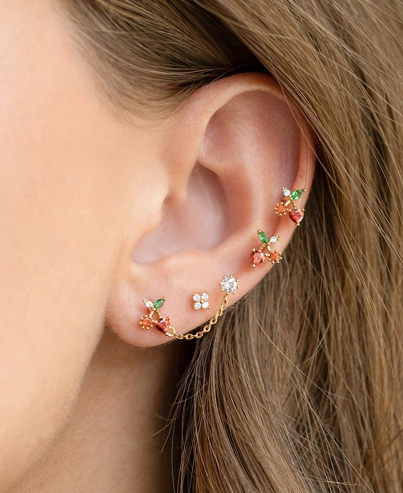 Girls Crew Crystal Gold Plated Cherry On Top Studs